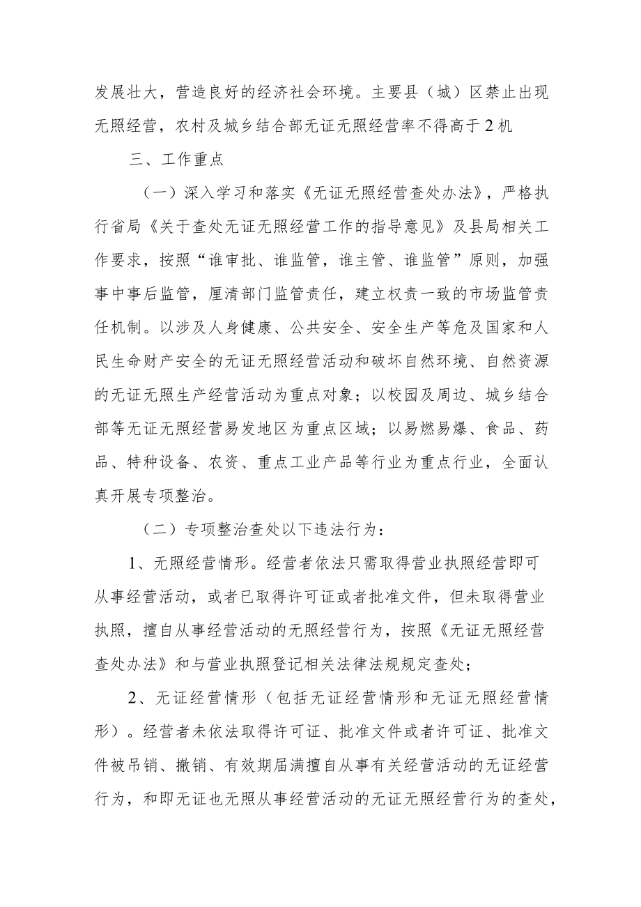 XX县市场监督管理局查处无证无照经营行为专项整治工作方案.docx_第2页