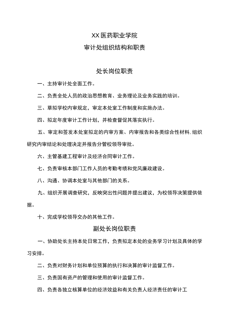 XX医药职业学院审计处组织结构和职责.docx_第1页