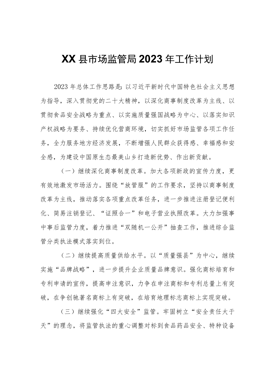 XX县市场监管局2023年工作计划.docx_第1页