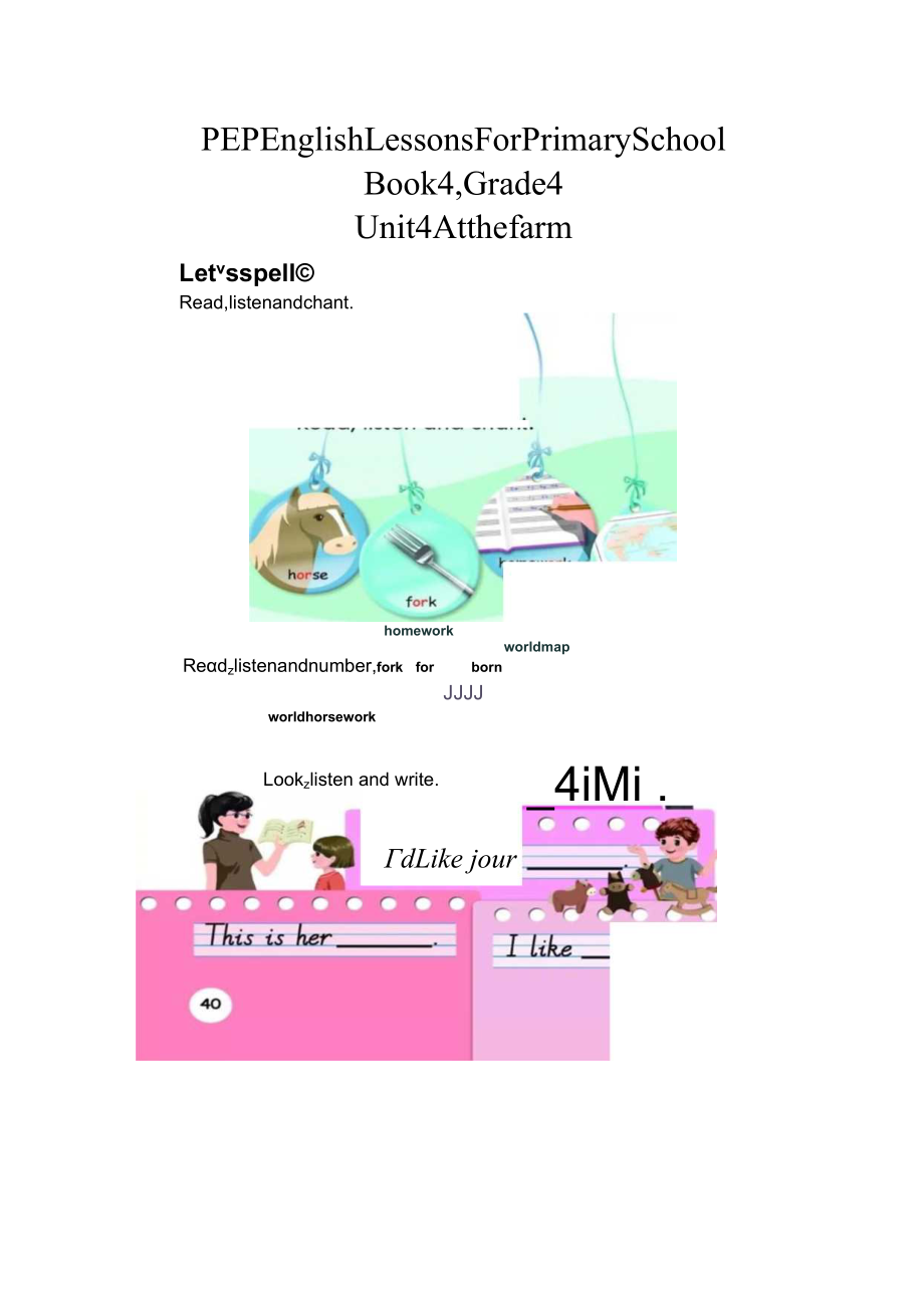 PEP English Lessons For Primary School Book 4,Grade 4 Unit4 At the farm教学设计.docx_第1页