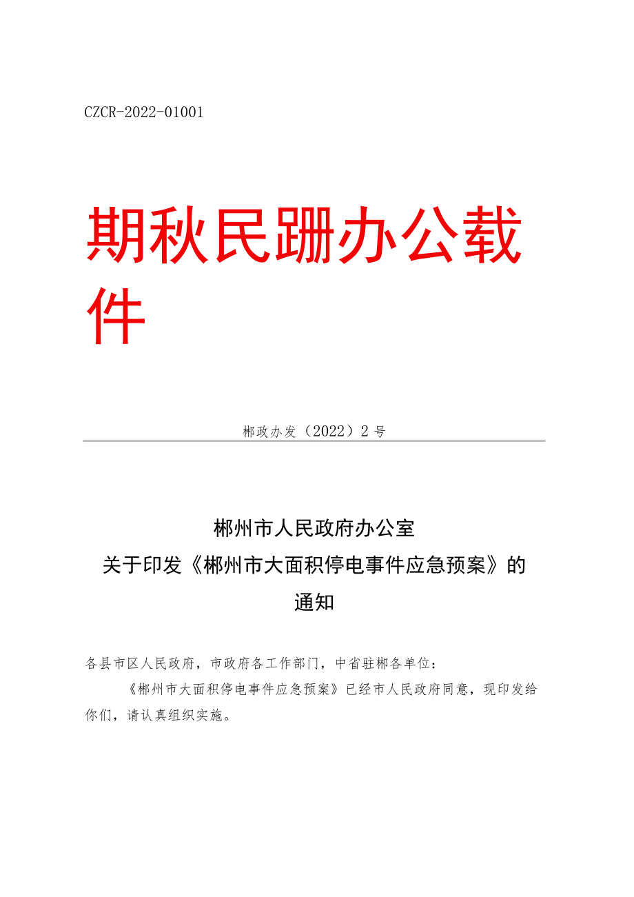 《郴州市大面积停电事件应急预案》.docx_第1页