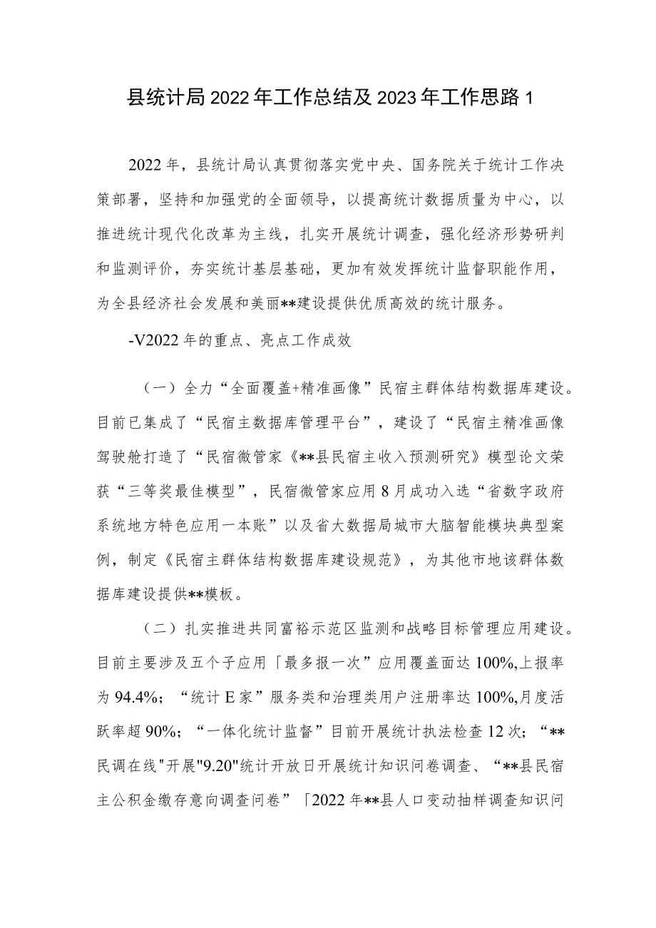 2022年度区县统计局工作总结2023年工作思路计划2篇.docx_第1页