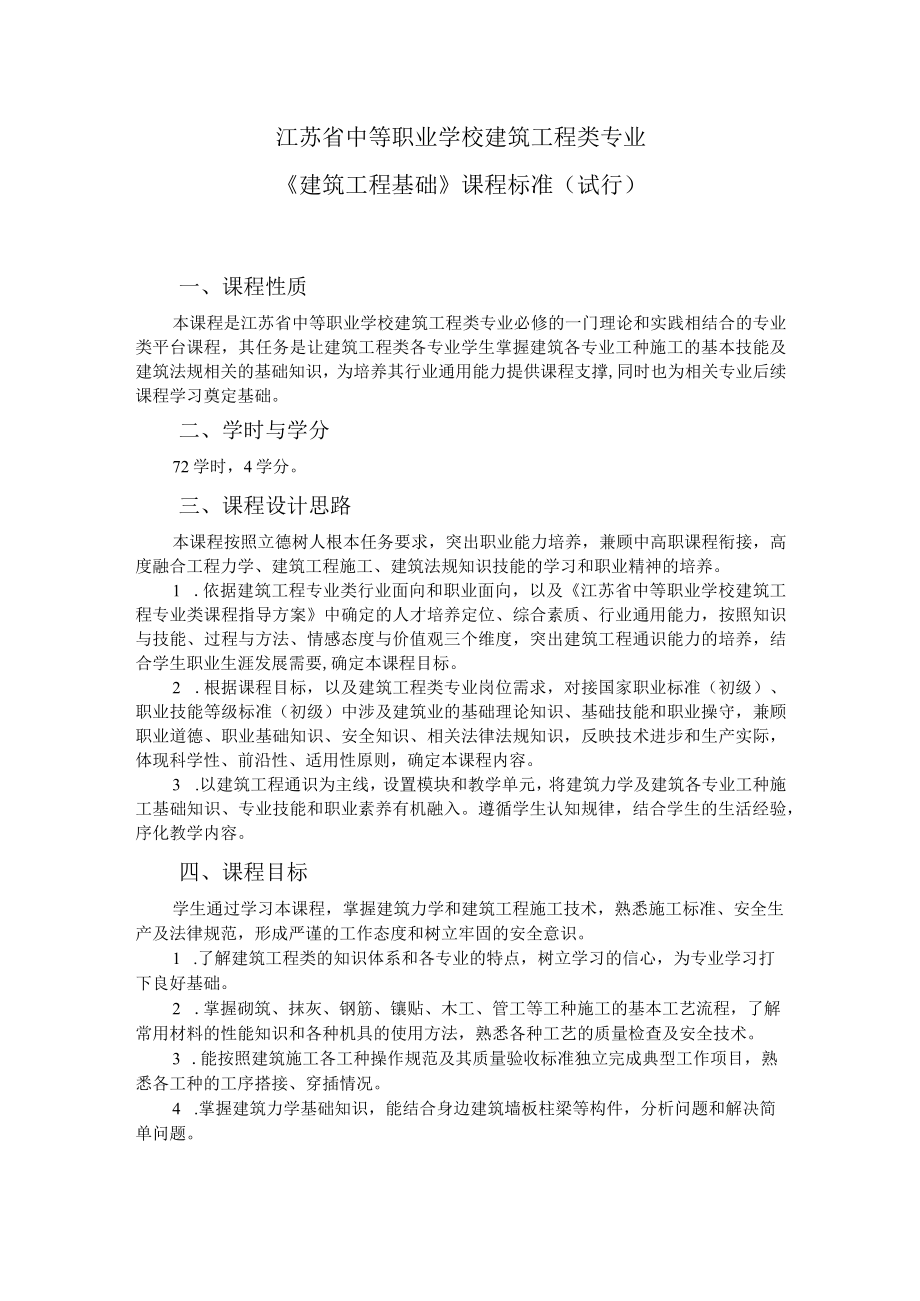 2.中职建筑工程类专业《建筑工程基础》课程标准.docx_第1页