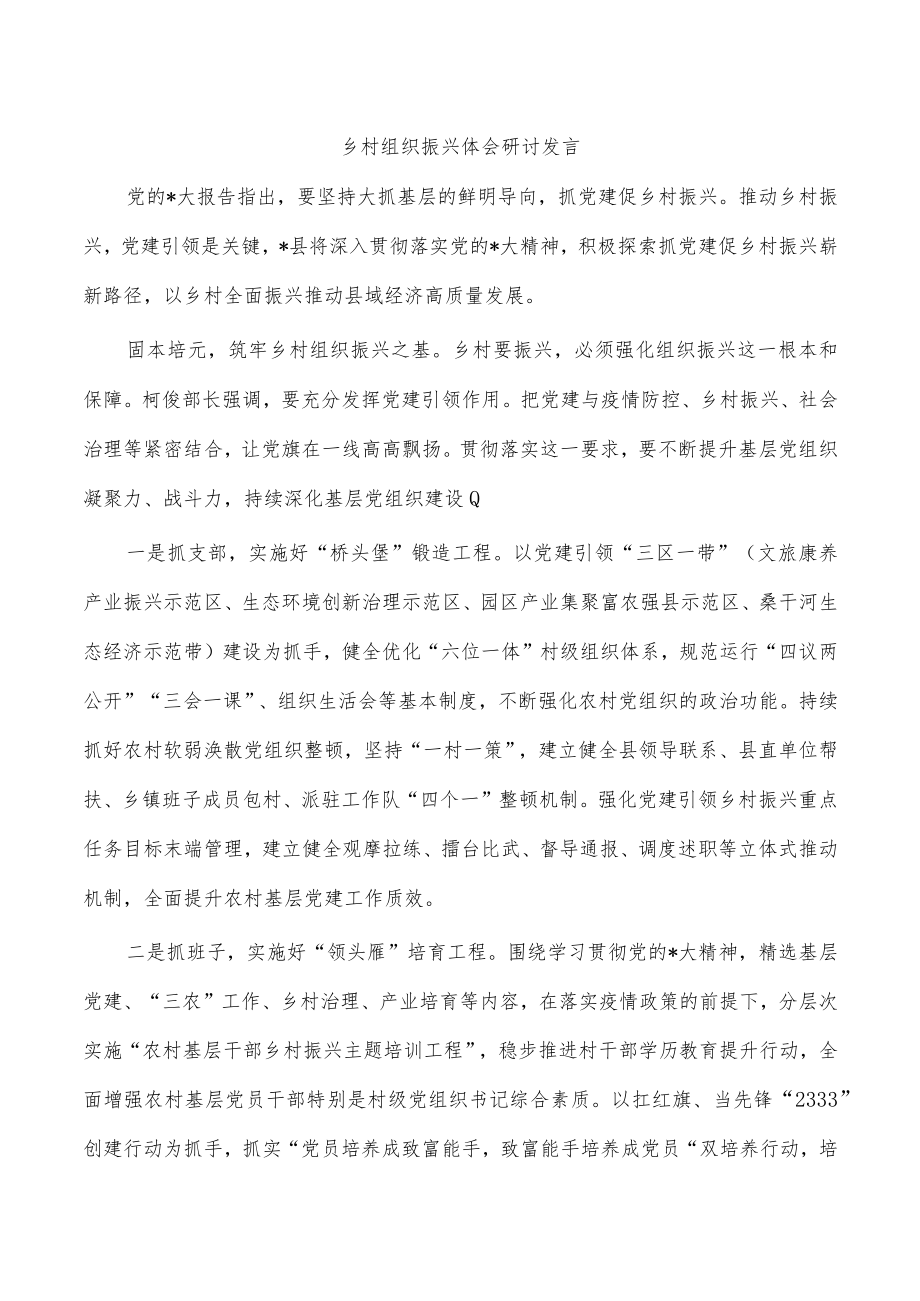 乡村组织振兴体会研讨发言.docx_第1页