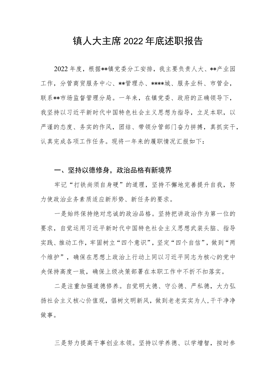 乡镇人大主席2022年底述职报告.docx_第1页