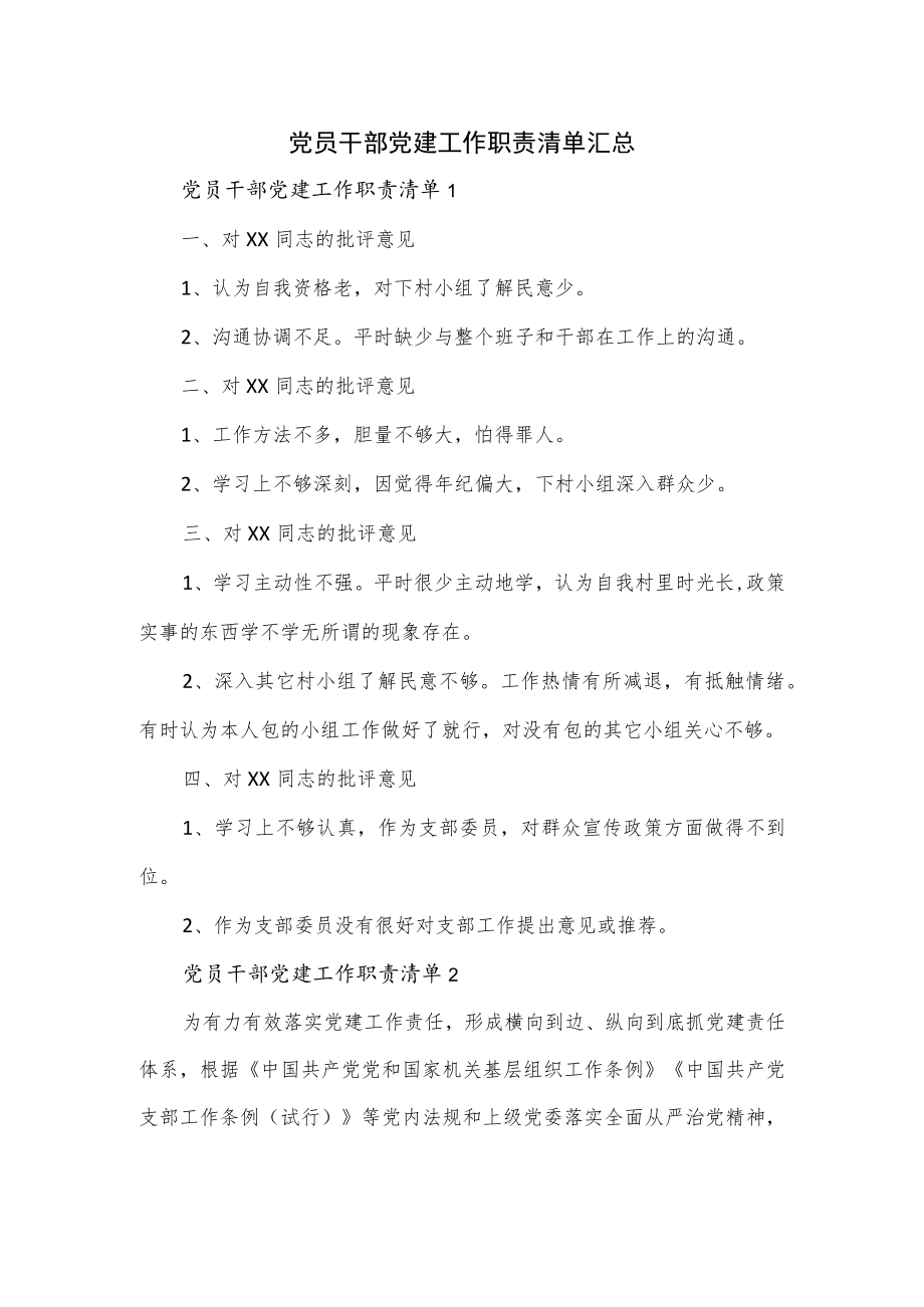 党员干部党建工作职责清单汇总.docx_第1页