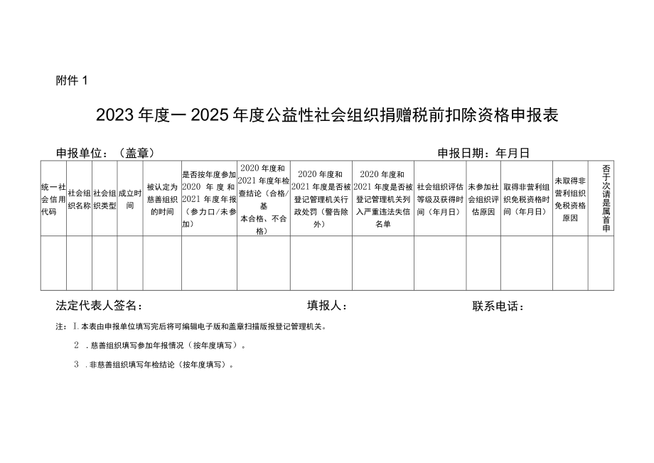 2023年度—2025年度公益性社会组织捐赠税前扣除资格申报表.docx_第1页