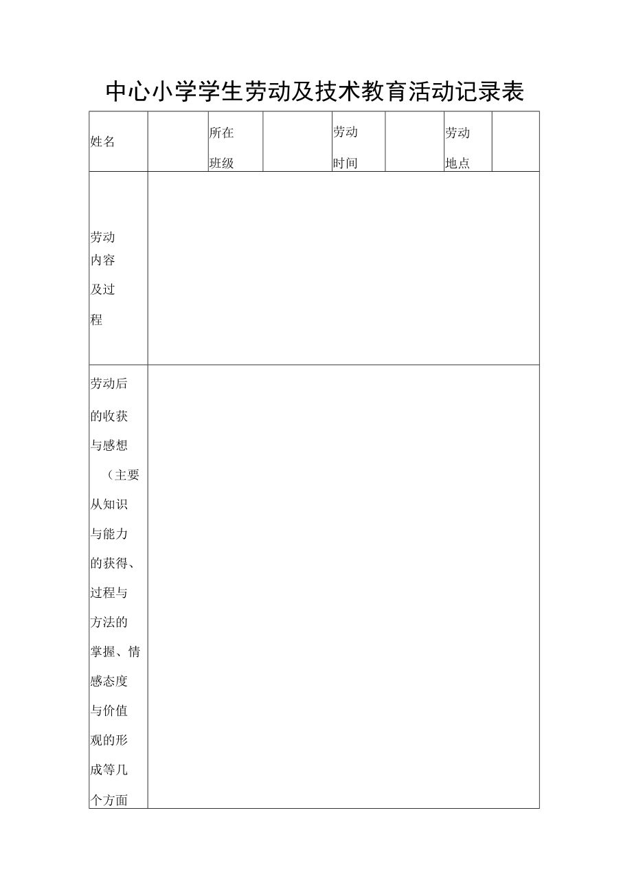 中心小学学生劳动及技术教育活动记录表.docx_第1页