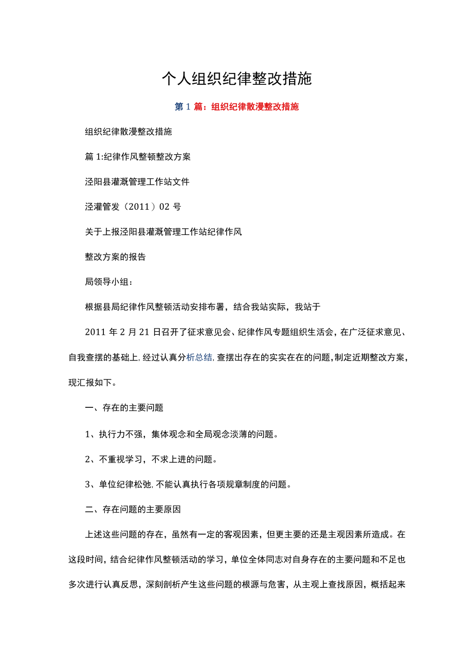 个人组织纪律整改措施多篇.docx_第1页