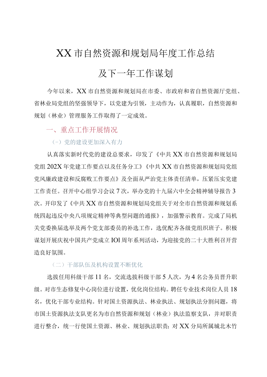 XX市自然资源局2022年度工作总结及2023年工作计划.docx_第1页