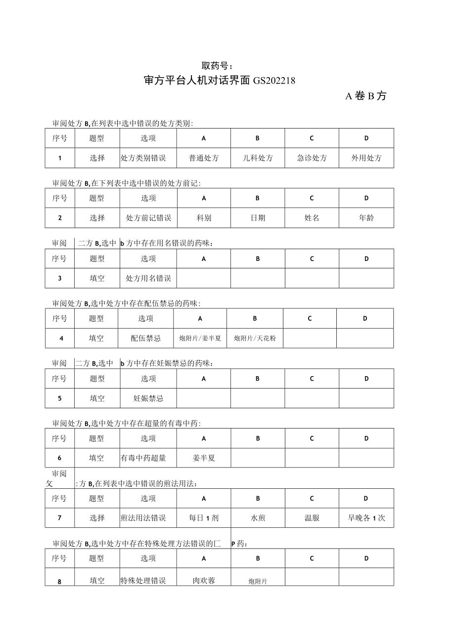 2022年全国职业院校技能大赛-中药传统技能赛项正式赛卷中药调剂审方-中药调剂审方答案-2022GS-10A2022GS-A卷B方.docx_第3页