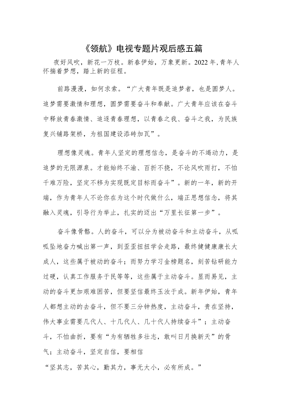 《领航》电视专题片观后感五篇.docx_第1页