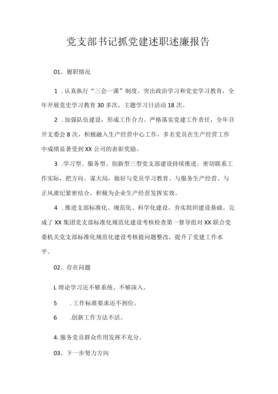 党支部书记抓党建述职述廉报告.docx_第1页