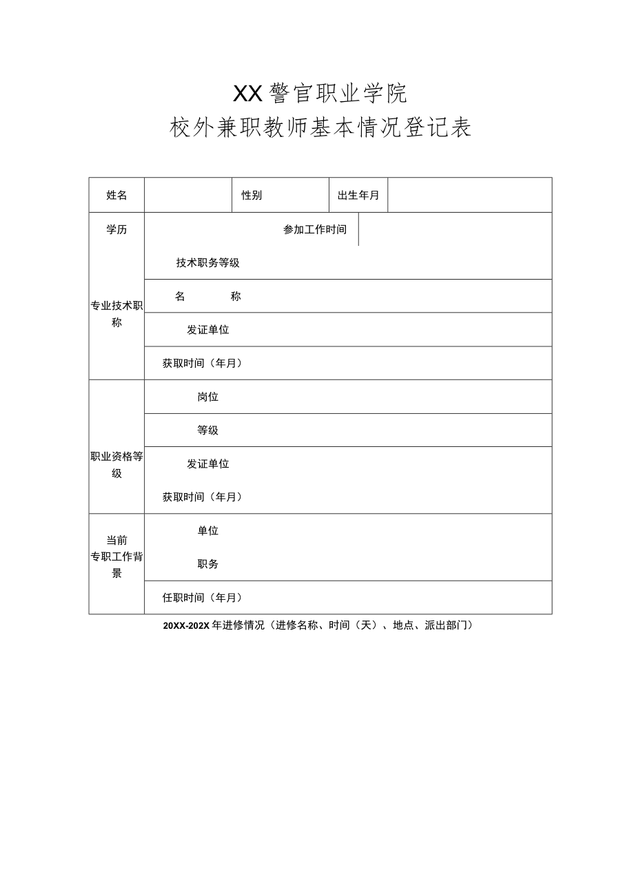 XX警官职业学院校外兼职教师基本情况登记表.docx_第1页