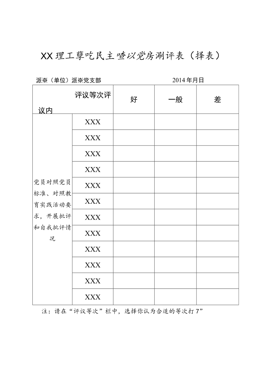 XX理工学院民主评议党员测评表.docx_第1页