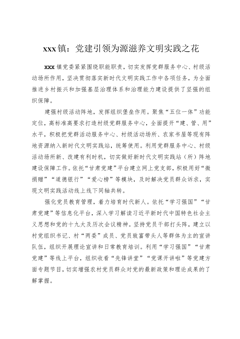 xx镇：以党建引领为源++滋养文明实践之花.docx_第1页