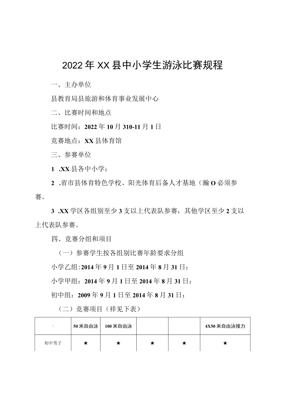 2022年XX县中小学生游泳比赛规程.docx_第1页