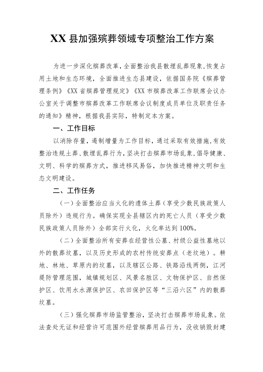 XX县加强殡葬领域专项整治工作方案.docx_第1页