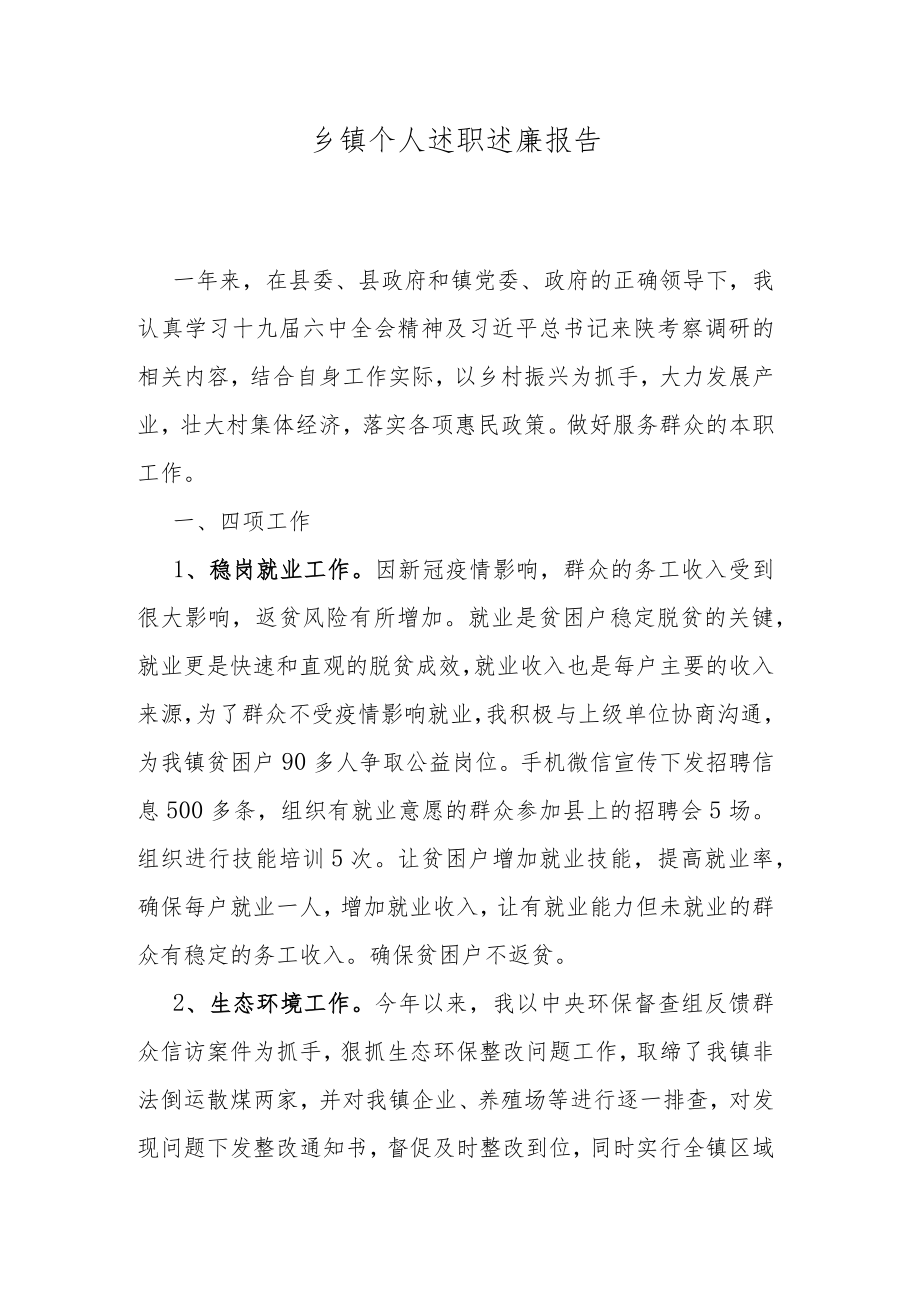 乡镇个人述职述廉报告.docx_第1页