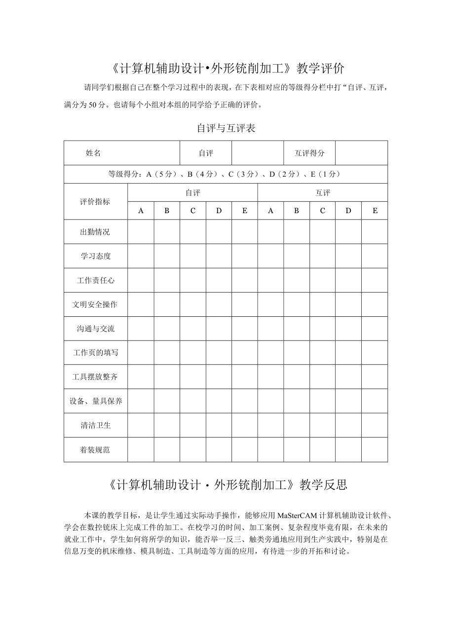 《计算机辅助设计外形铣削加工》评价反思.docx_第1页