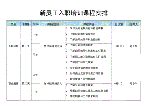 入职培训课程安排word模板.docx