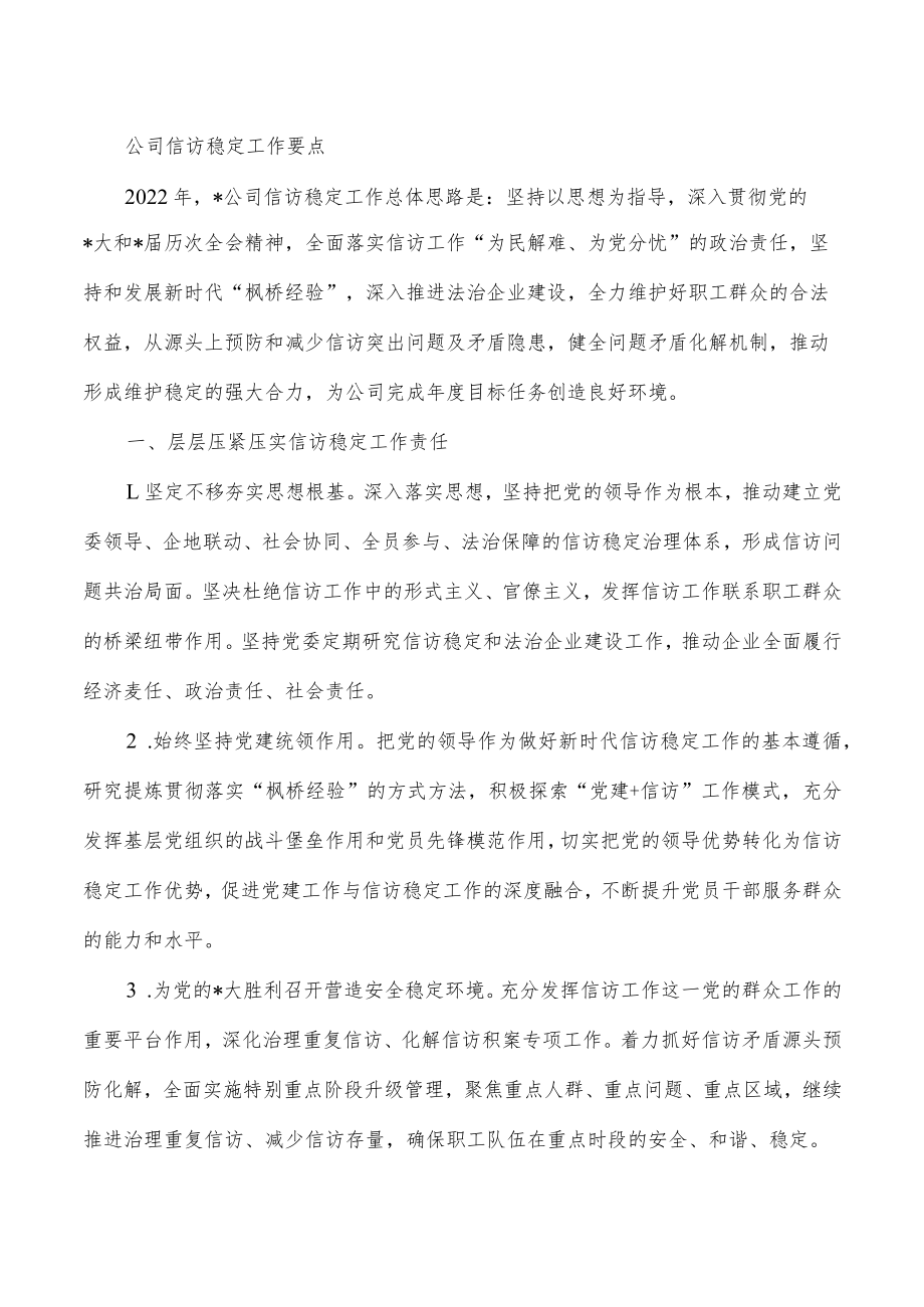 公司信访稳定工作要点.docx_第1页