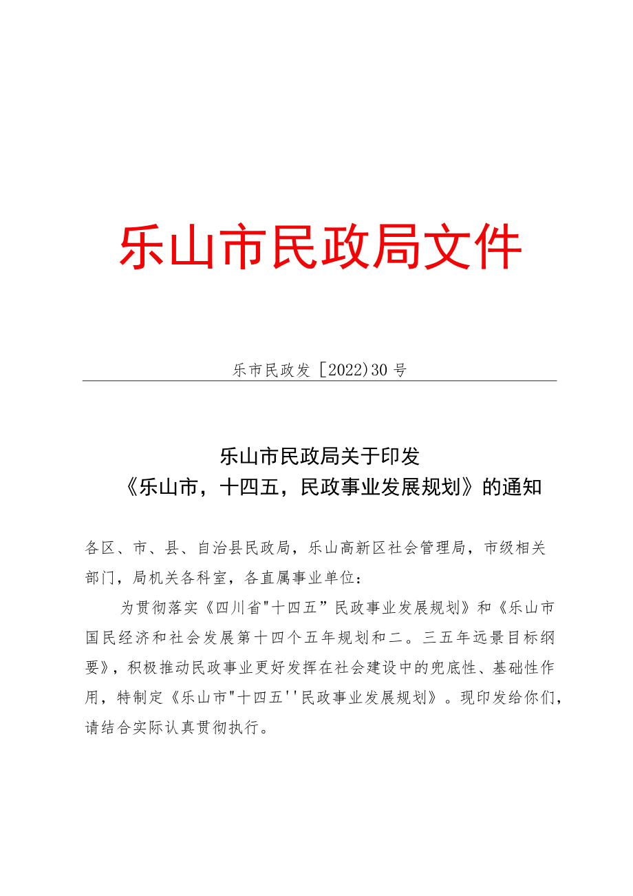 乐山市“十四五”民政事业发展规划.docx_第1页