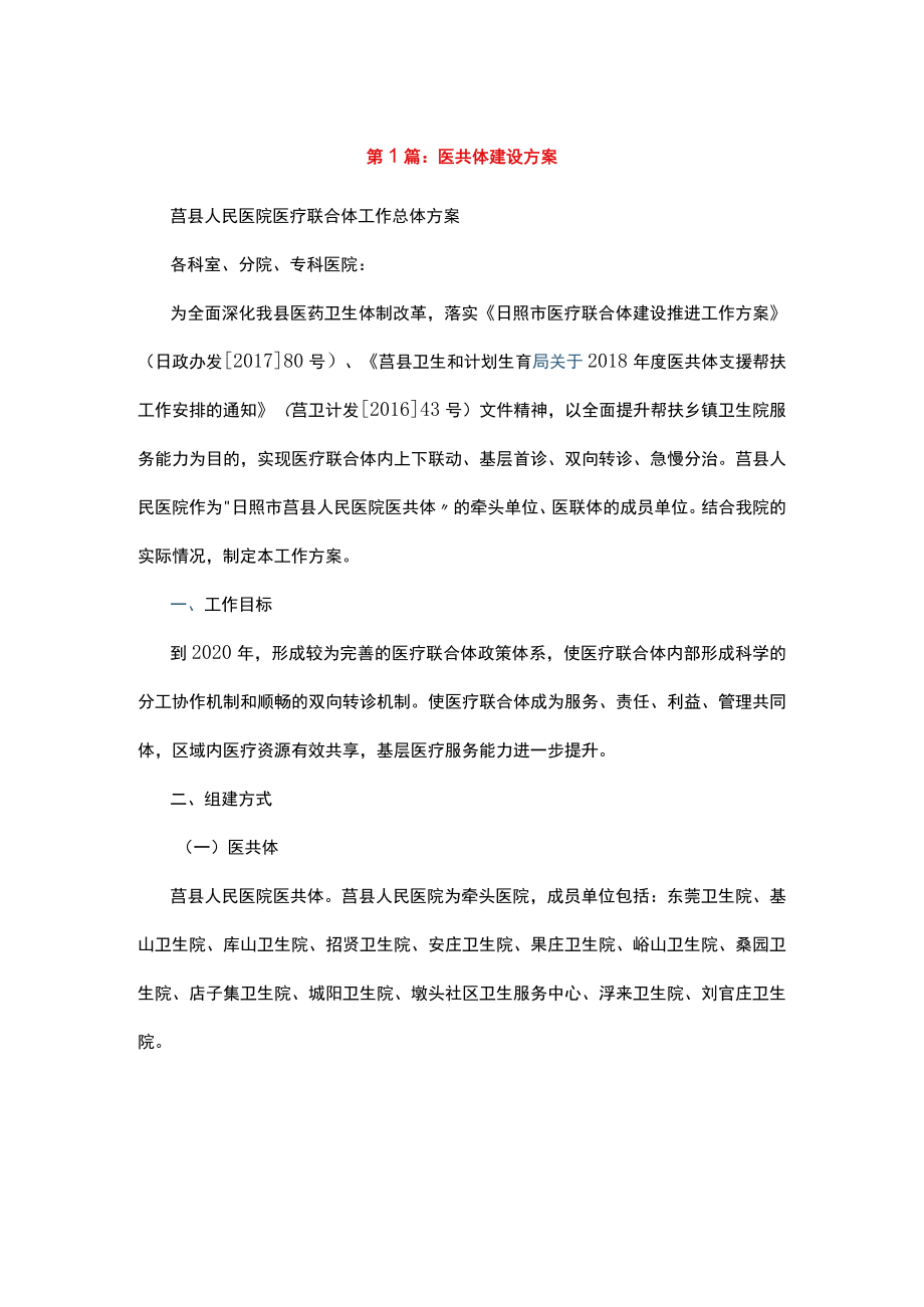 人民医院医疗联合体工作总体方案汇编.docx_第1页