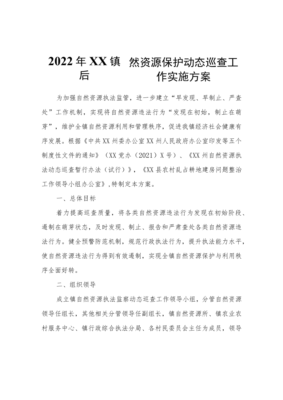 2022年XX镇自然资源保护动态巡查工作实施方案.docx_第1页