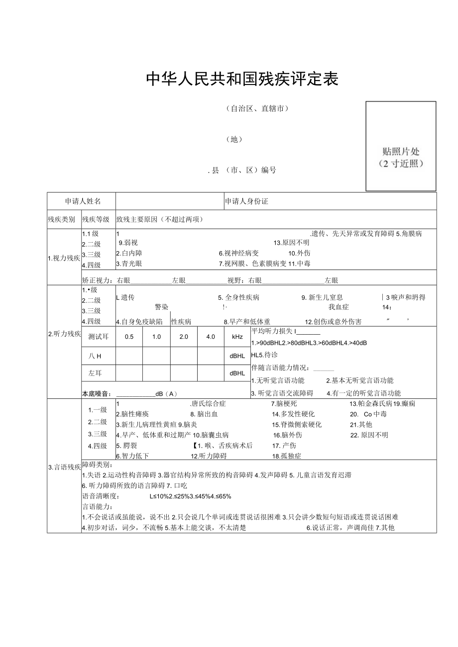 中华人民共和国残疾评定表.docx_第1页
