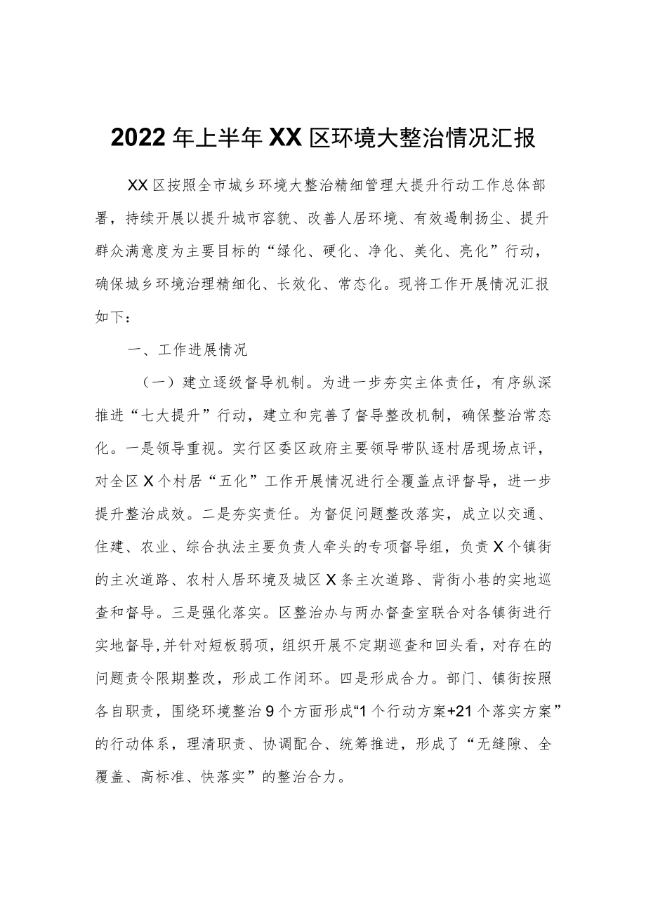 2022年上半年XX区环境大整治情况汇报.docx_第1页