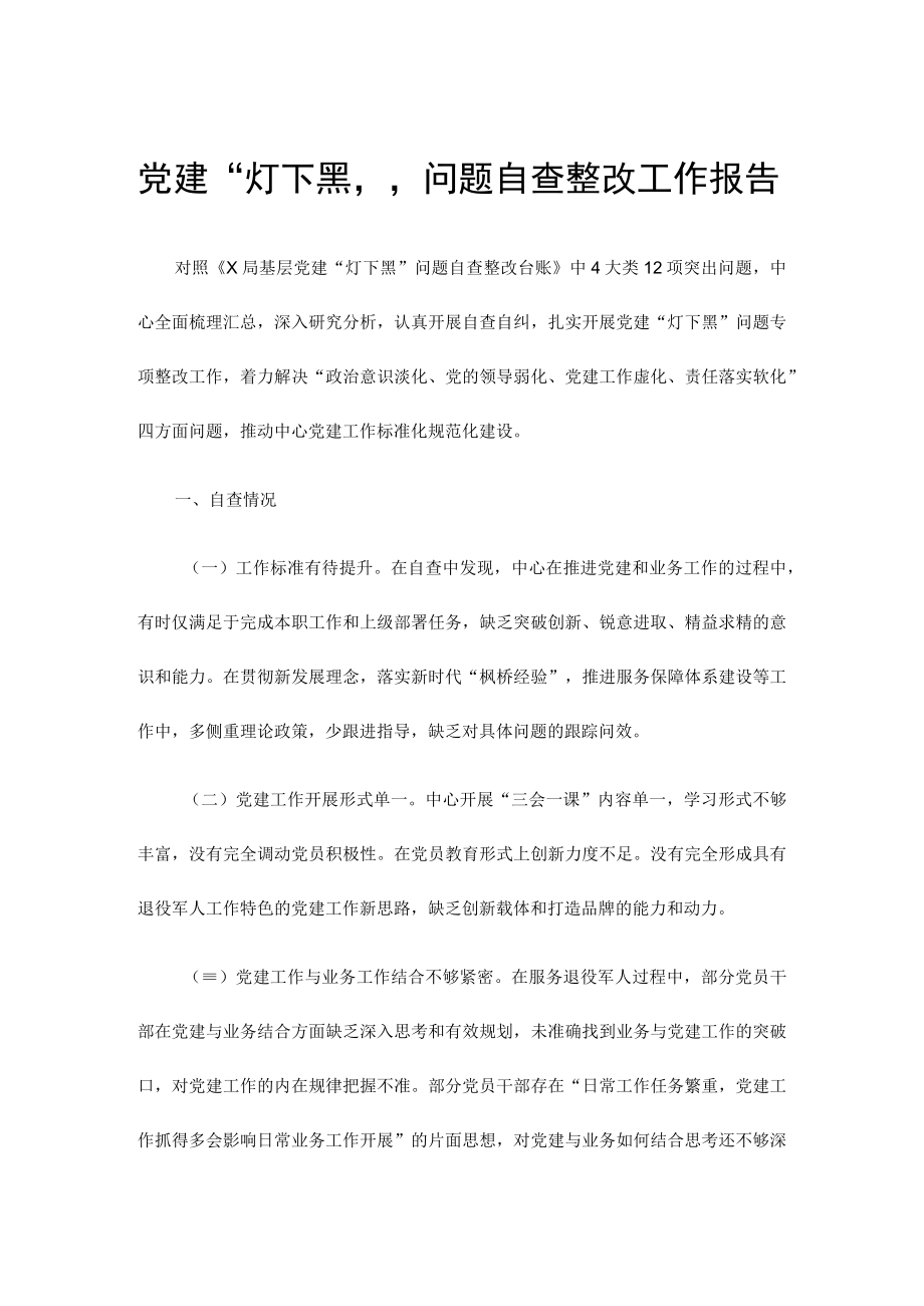 党建“灯下黑”问题自查整改工作报告.docx_第1页