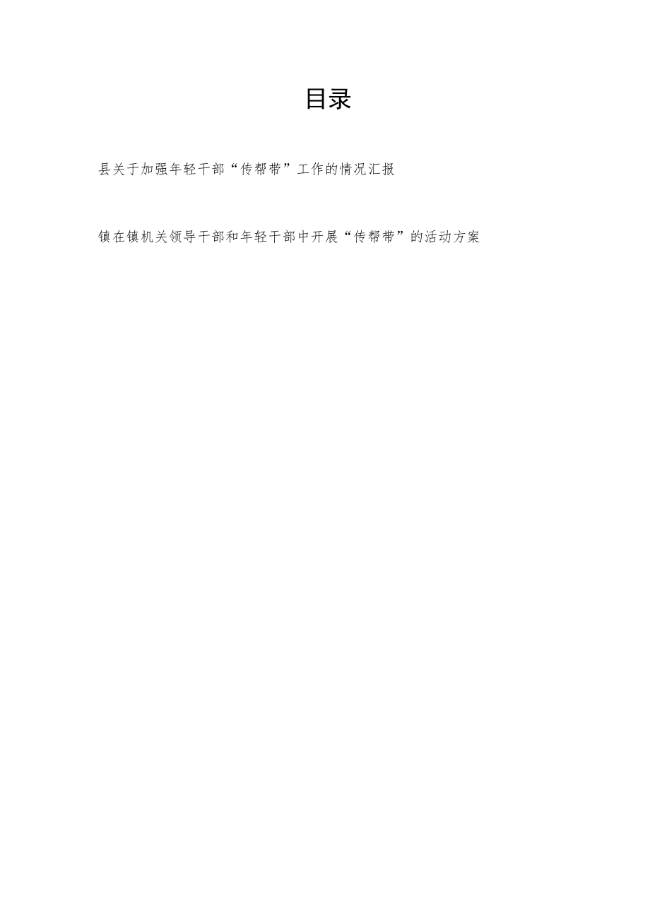 2022年某县关于加强年轻干部“传帮带”工作的情况汇报和乡镇“传帮带”的活动方案.docx_第1页