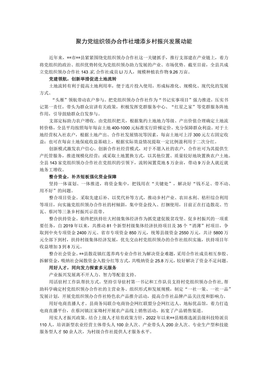 【经验交流材料】聚力党组织领办合作社 增添乡村振兴发展动能.docx_第1页