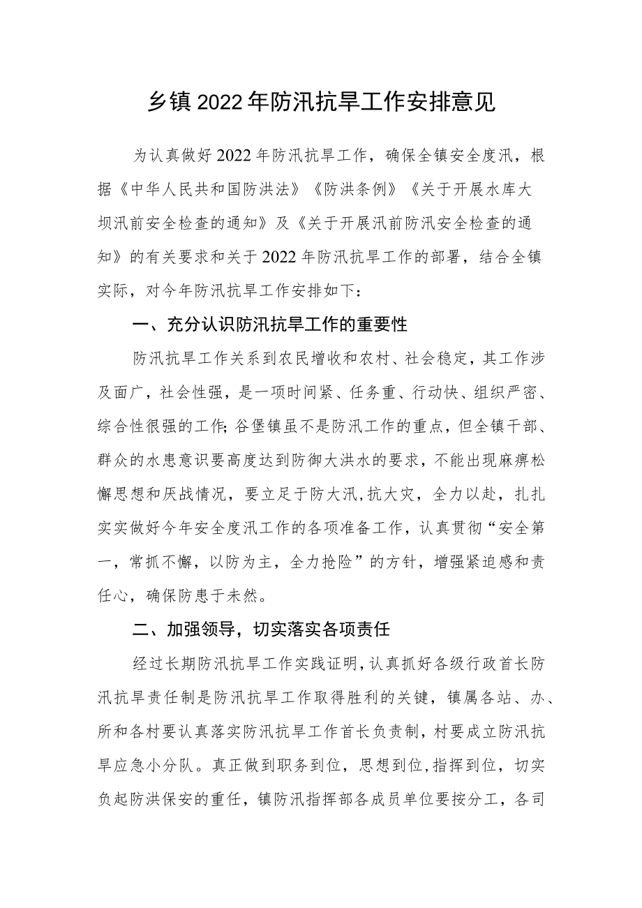 乡镇2022年防汛抗旱工作安排意见.docx_第1页