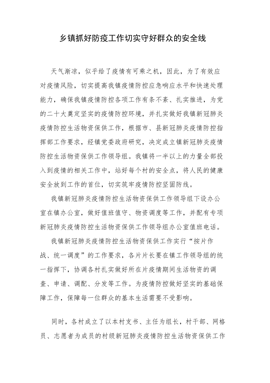 乡镇抓好防疫工作切实守好群众的安全线.docx_第1页