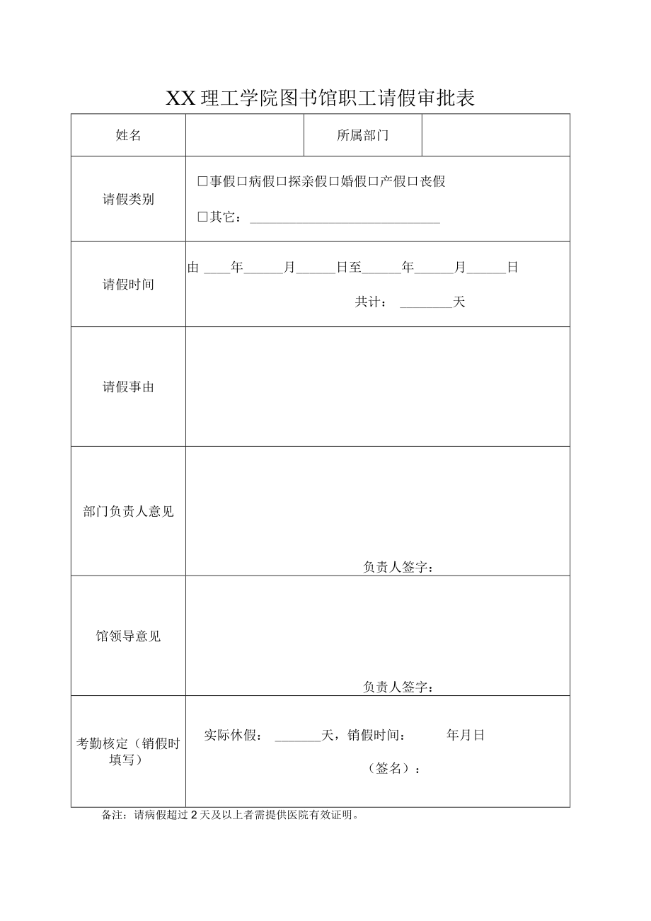 XX理工学院图书馆职工请假审批表.docx_第1页