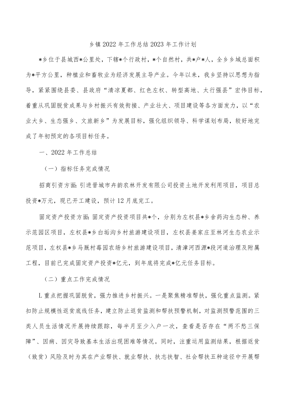 乡镇2022年工作总结2023年工作计划.docx_第1页