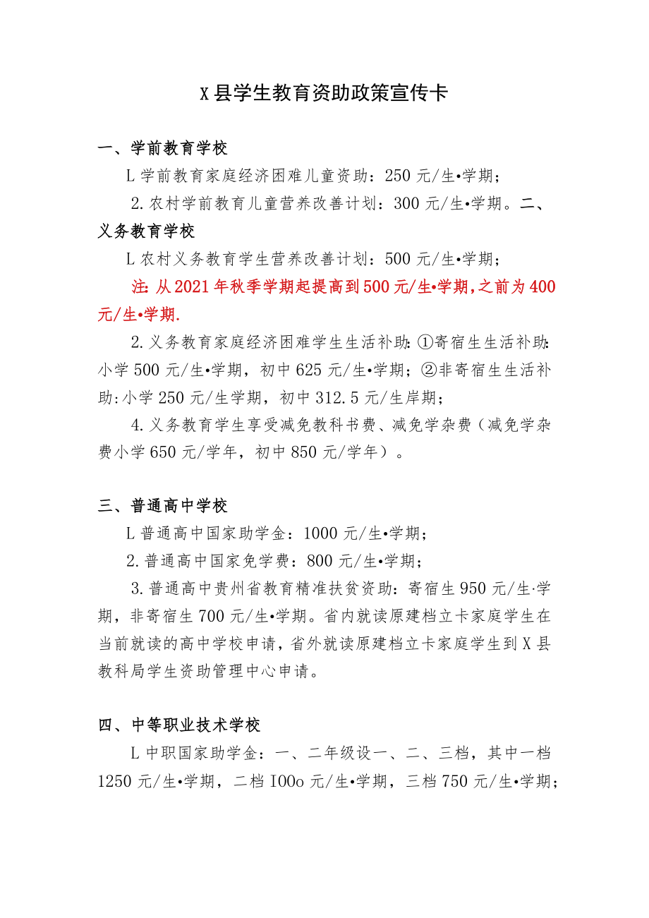 X县学生教育资助政策宣传卡.docx_第1页