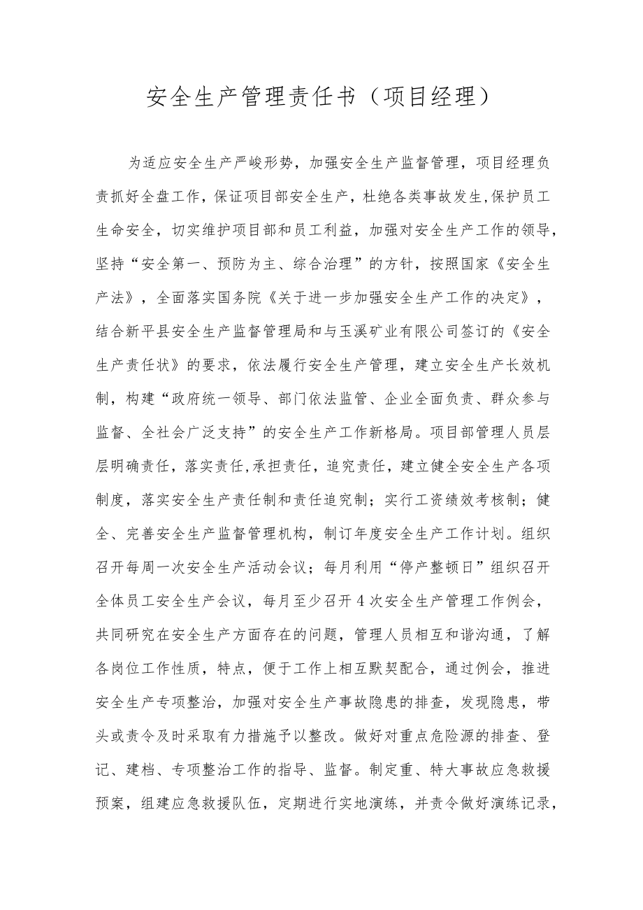 安全生产管理责任书（项目经理）.docx_第1页