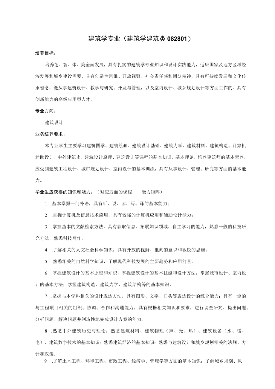 建筑学专业本科生人才培养方案（1703终稿）.docx_第1页