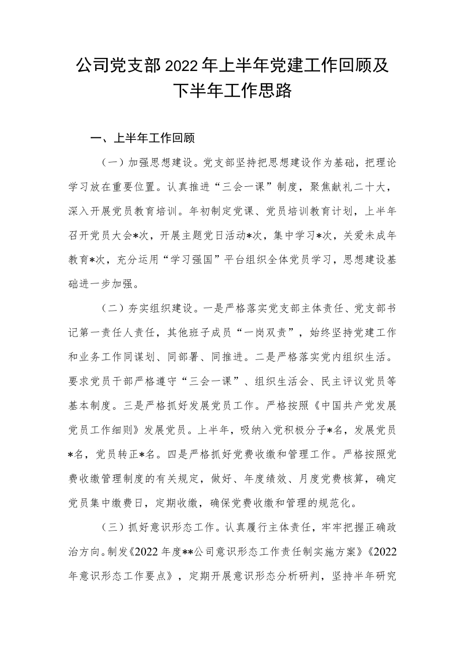 2022上半国企公司党委党支部党建工作总结下半工作计划思路述职报告3篇.docx_第2页