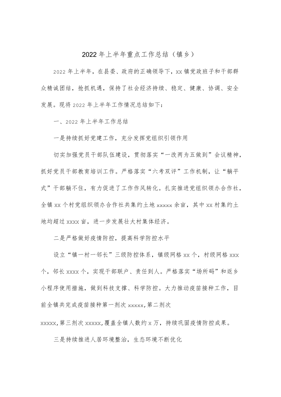 2022上半重点工作总结（镇乡）.docx_第1页