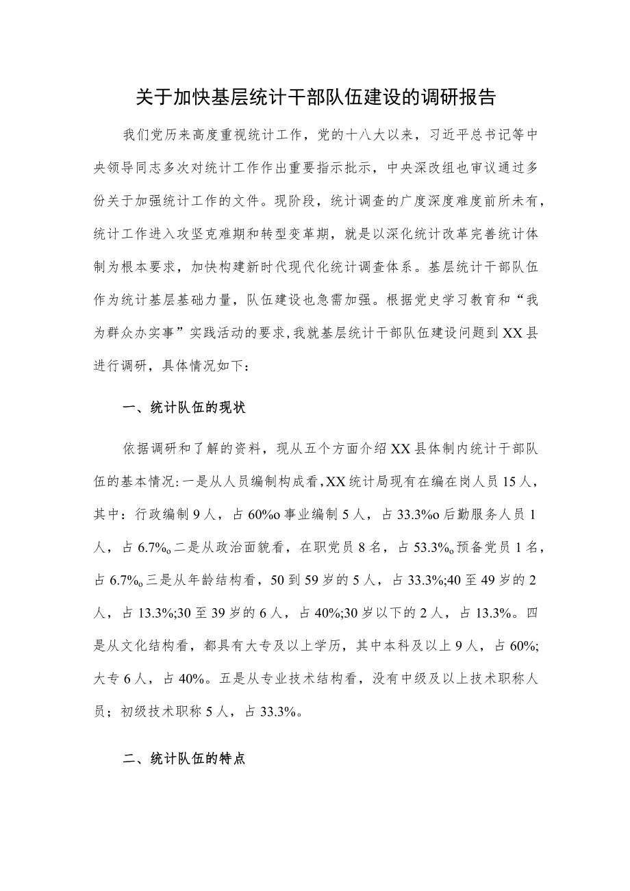 关于加快基层统计干部队伍建设的调研报告.docx_第1页