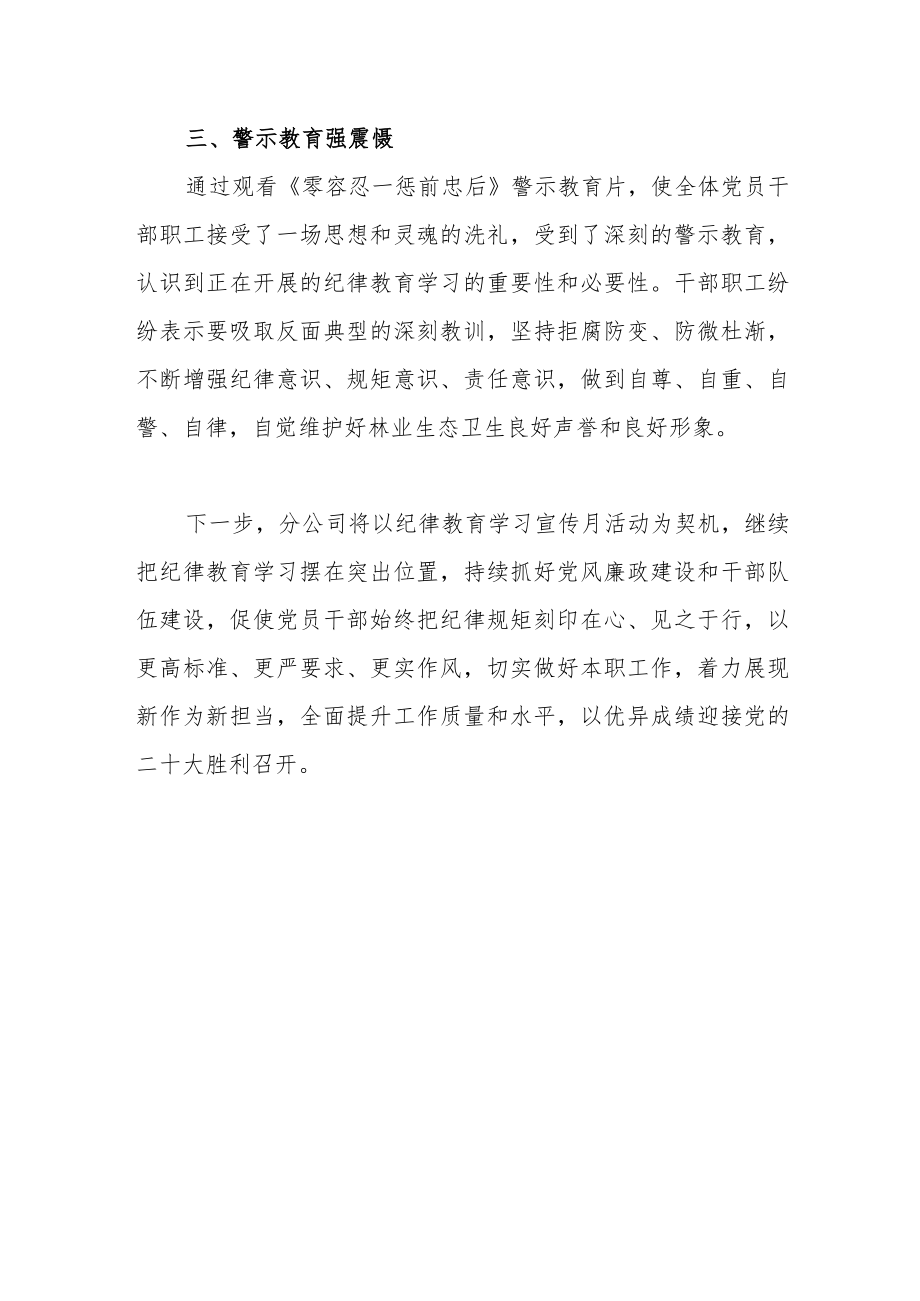 公司纪律教育学习宣传月活动总结.docx_第2页