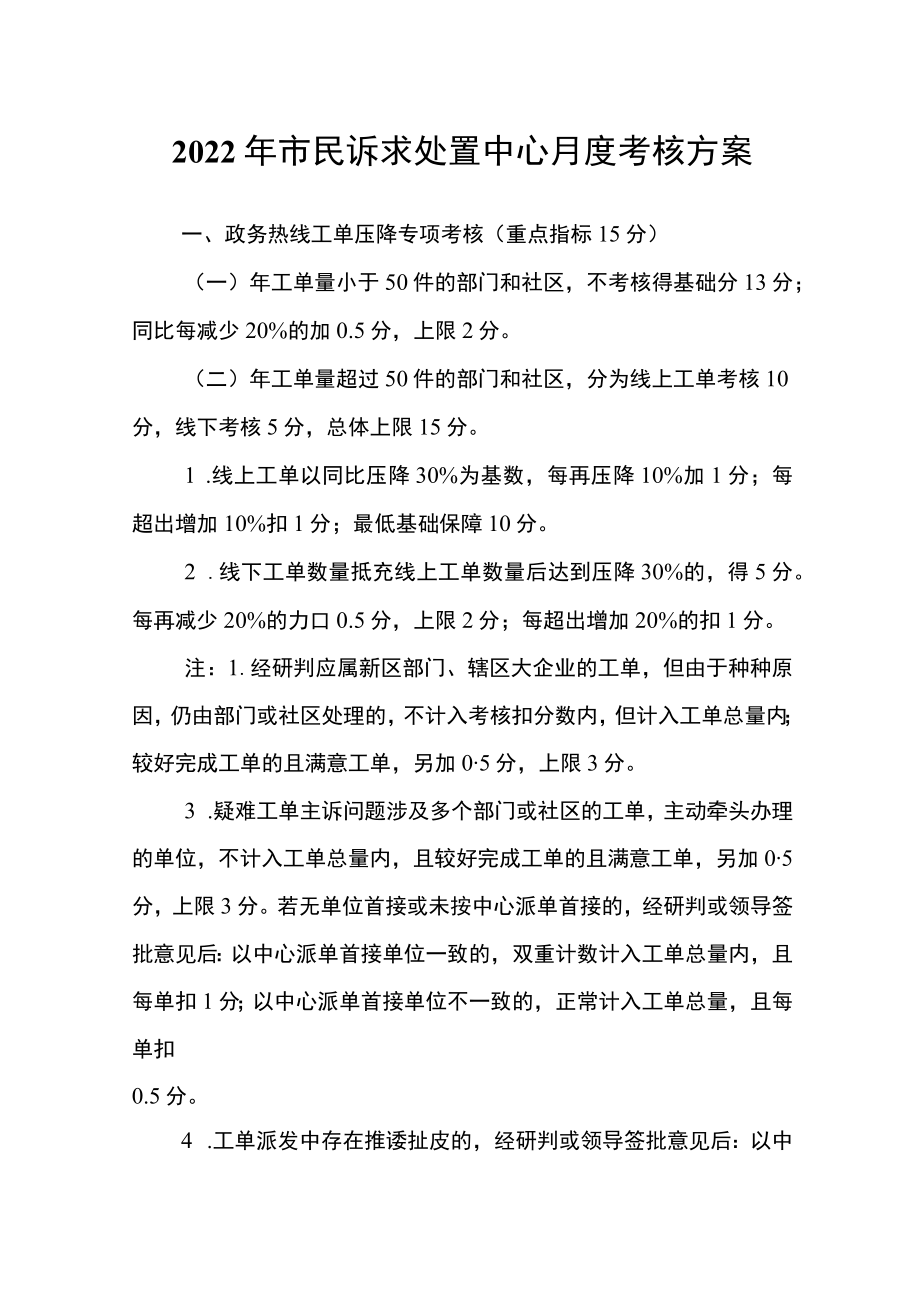 2022市民诉求处置中心月度考核规则.docx_第1页