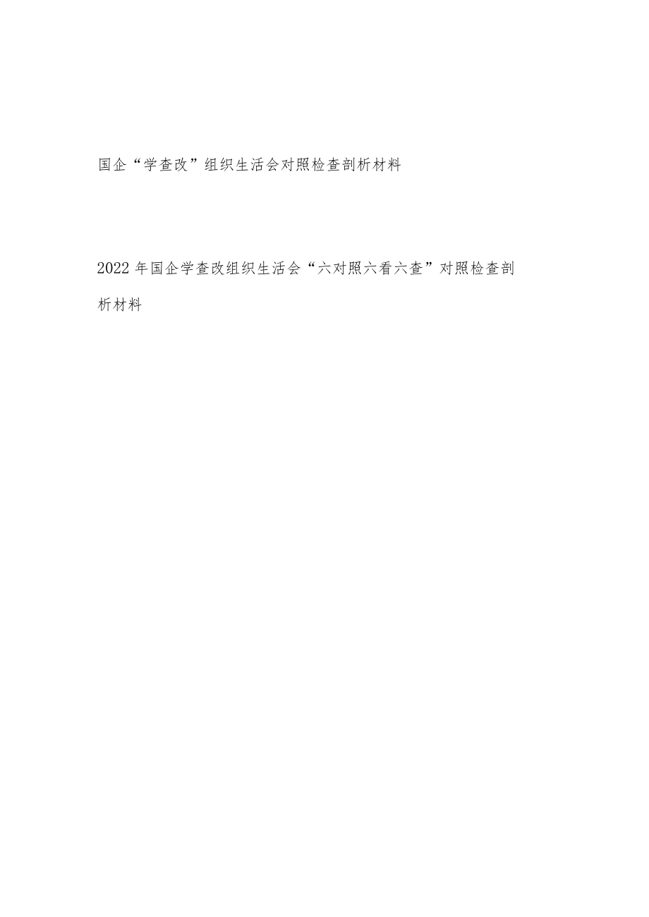 2022国企公司“学查改”组织生活会“六对照六看六查”个人对照检查检视剖析材料2篇.docx_第1页