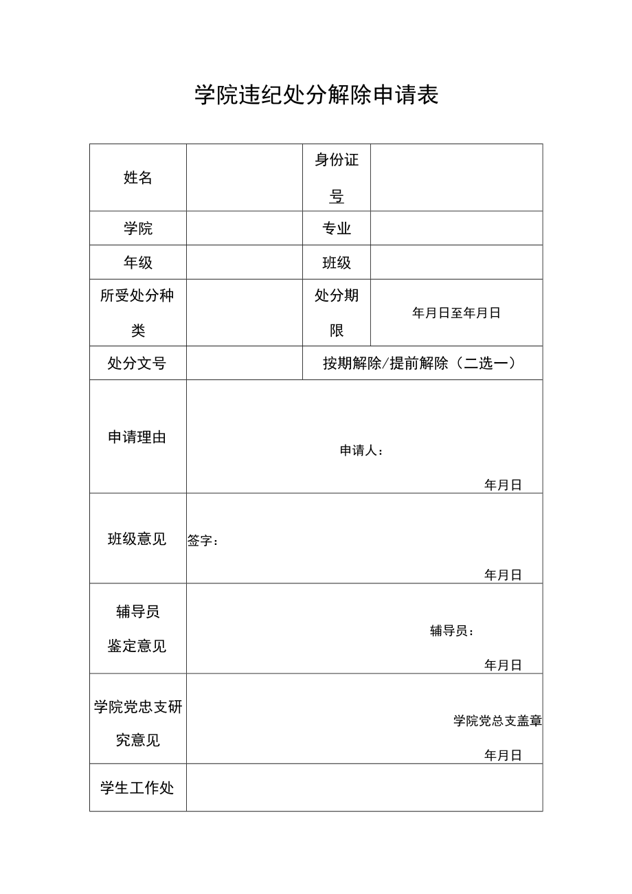 学院违纪处分解除申请表.docx_第1页