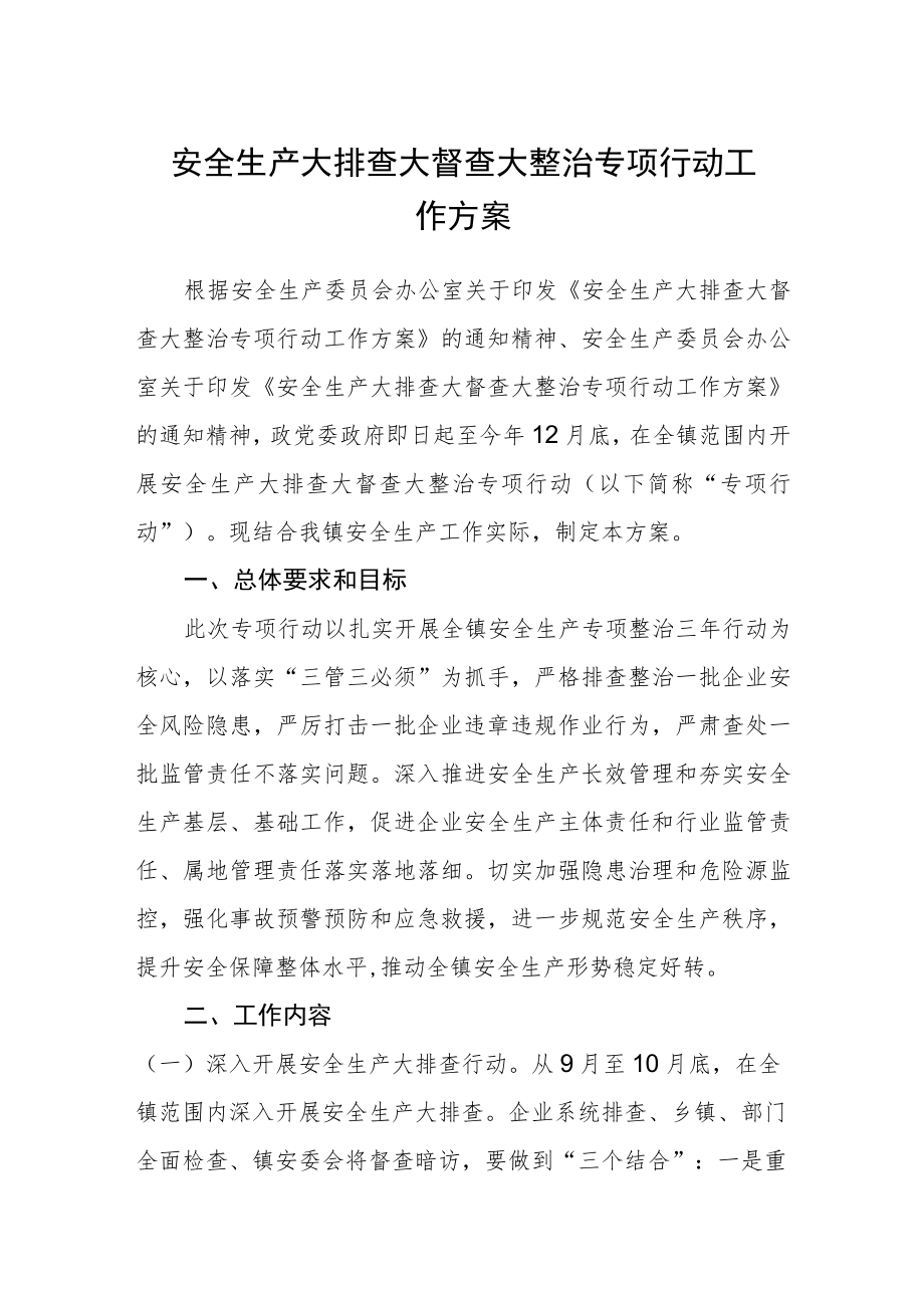 安全生产大排查大督查大整治专项行动工作方案.docx_第1页