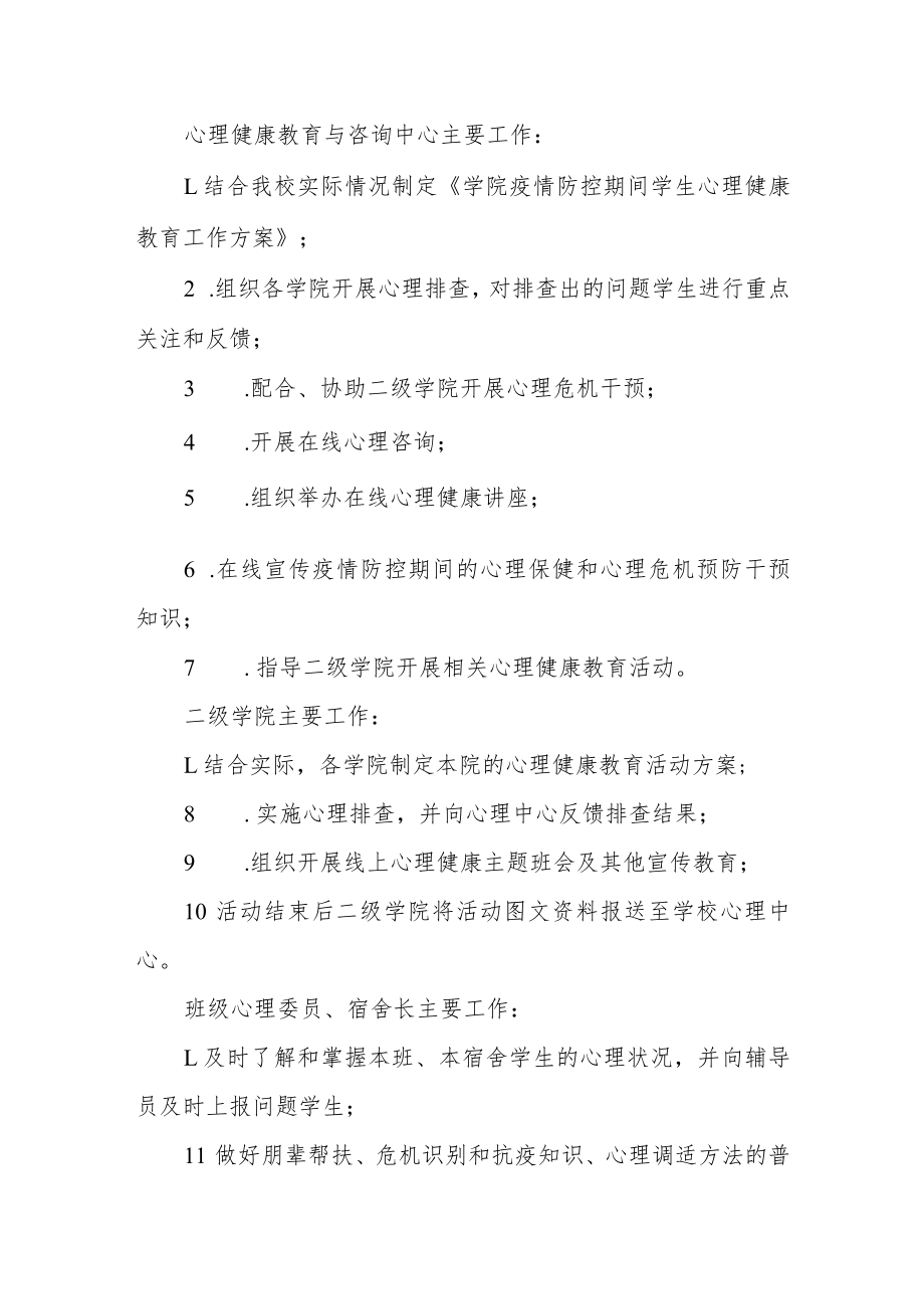 学院疫情防控期间学生心理健康教育工作实施方案.docx_第2页